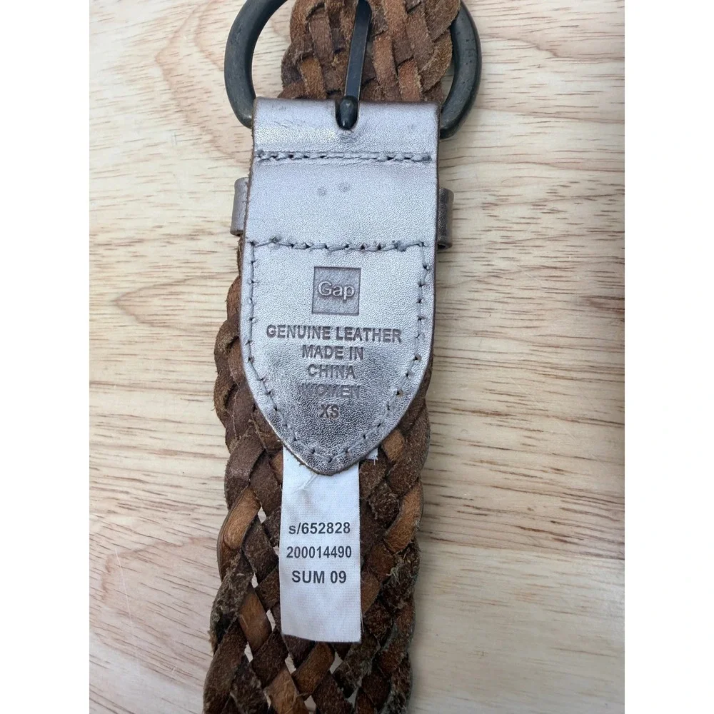 Gap Womens Metallic Silver Braided Leather Belt Brown Woven XS